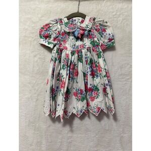 Mousefeathers Vintage Baby Girls 18M Floral Eyelet Lace Dress Pink Rose White